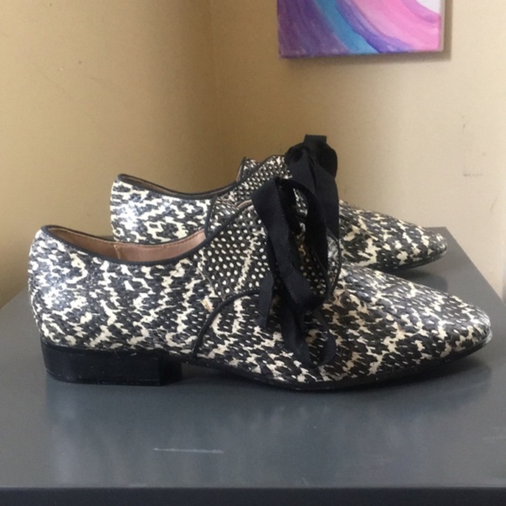 POUR LA VICTOIRE Carlin Snakeskin Leather Lace-Up Oxfords EUC 8